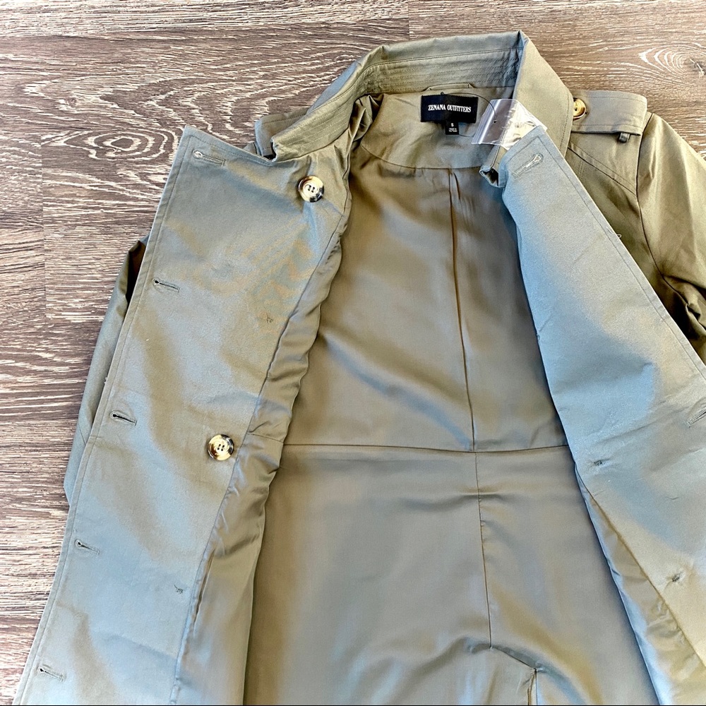 Double Breasted Trench Coat- Olive- Various Sizes - Picture 5 of 9